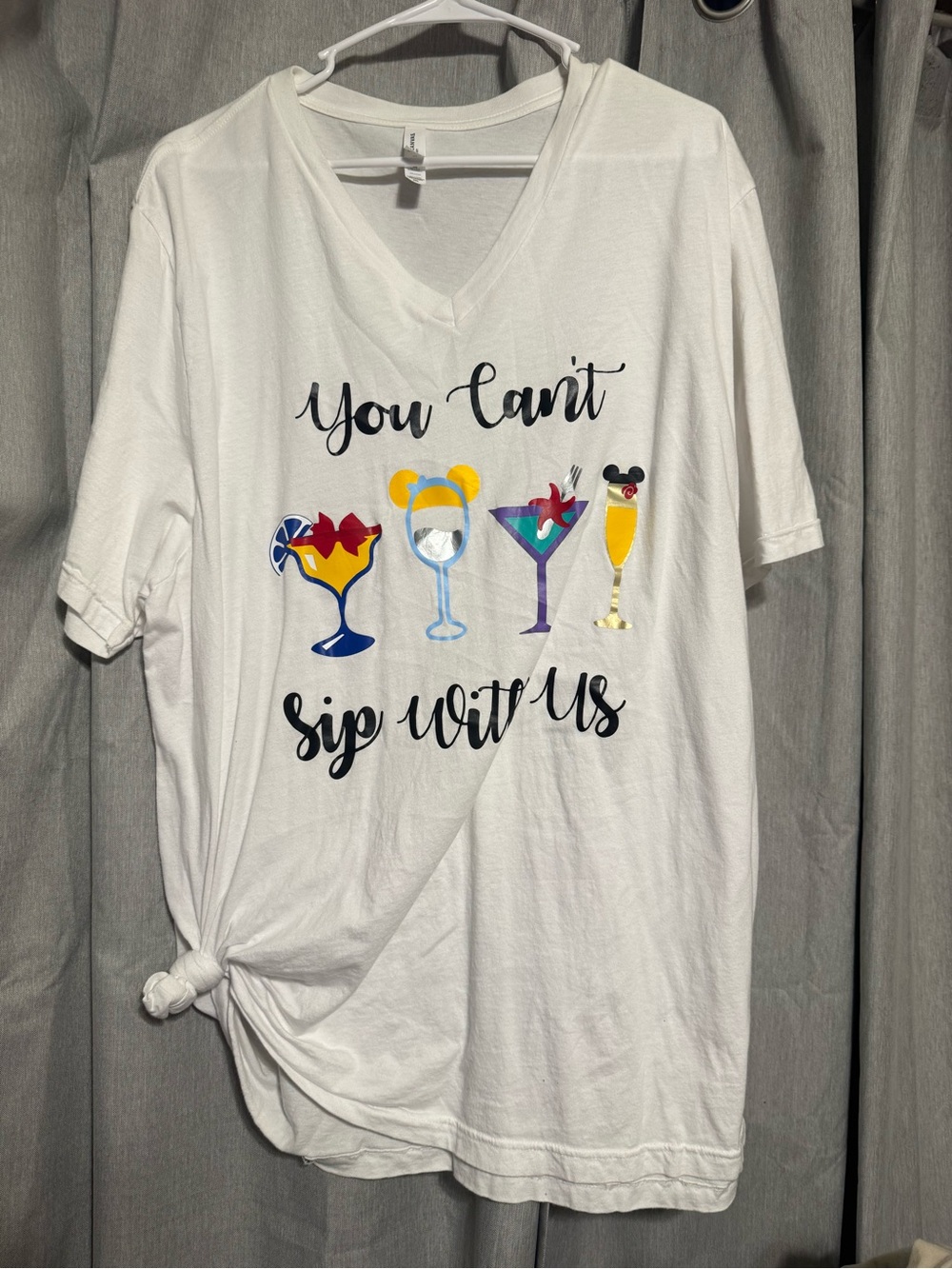 White Graphic V-Neck Womenโs Plus Size 3x Shirt - You Can't Sip With Us